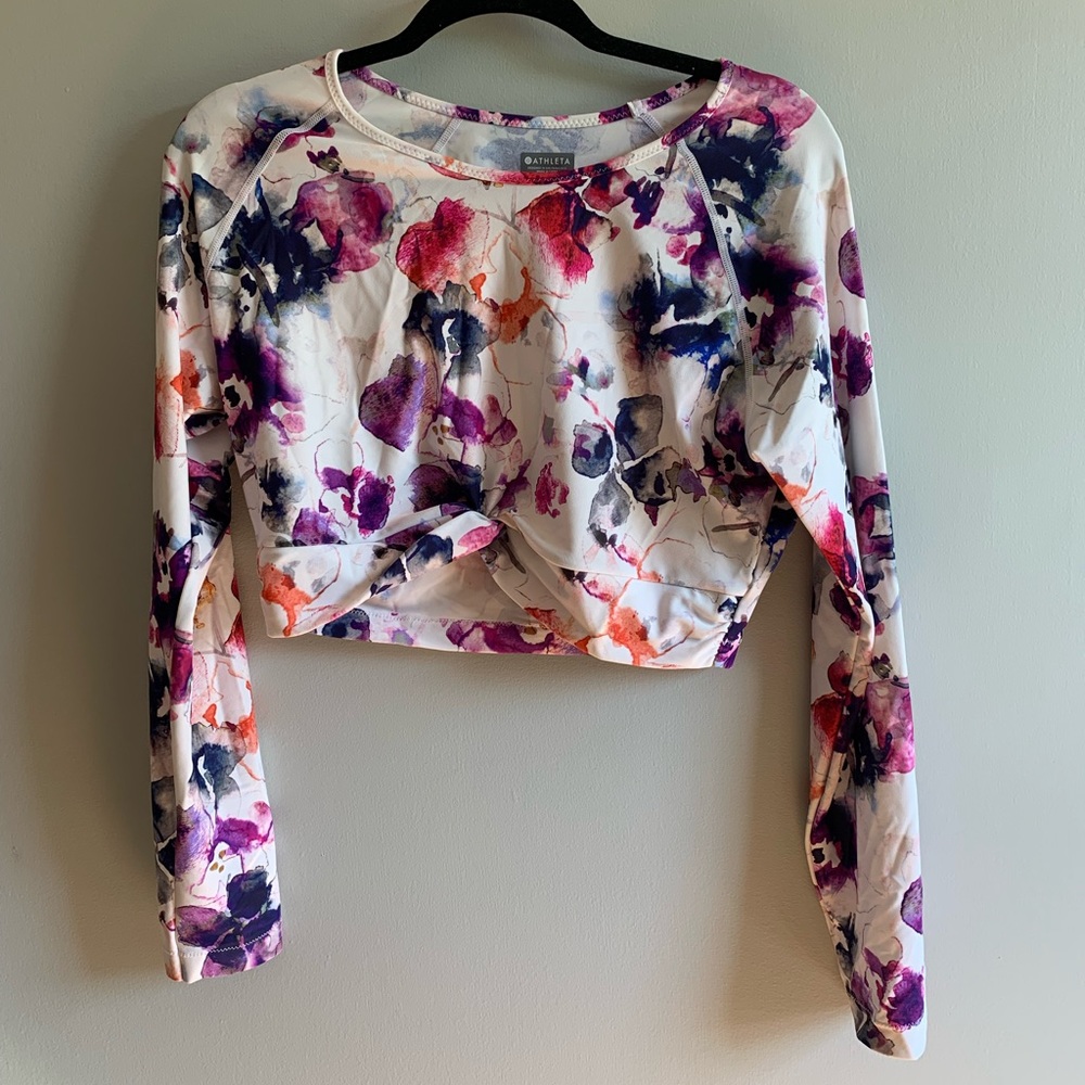 Athleta floral exercise twist crop top